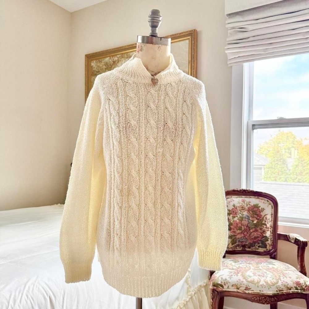 vintage cable knit pullover soft ivory cream womens medium